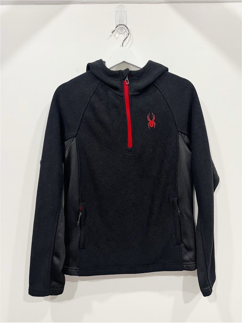 Spyder Men’s Black Red Quarter Zip Hooded Fleece Performance Jacket Small